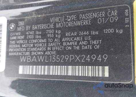 2009 BMW 328I from USA, damaged, VIN WBAWL13529PX24949